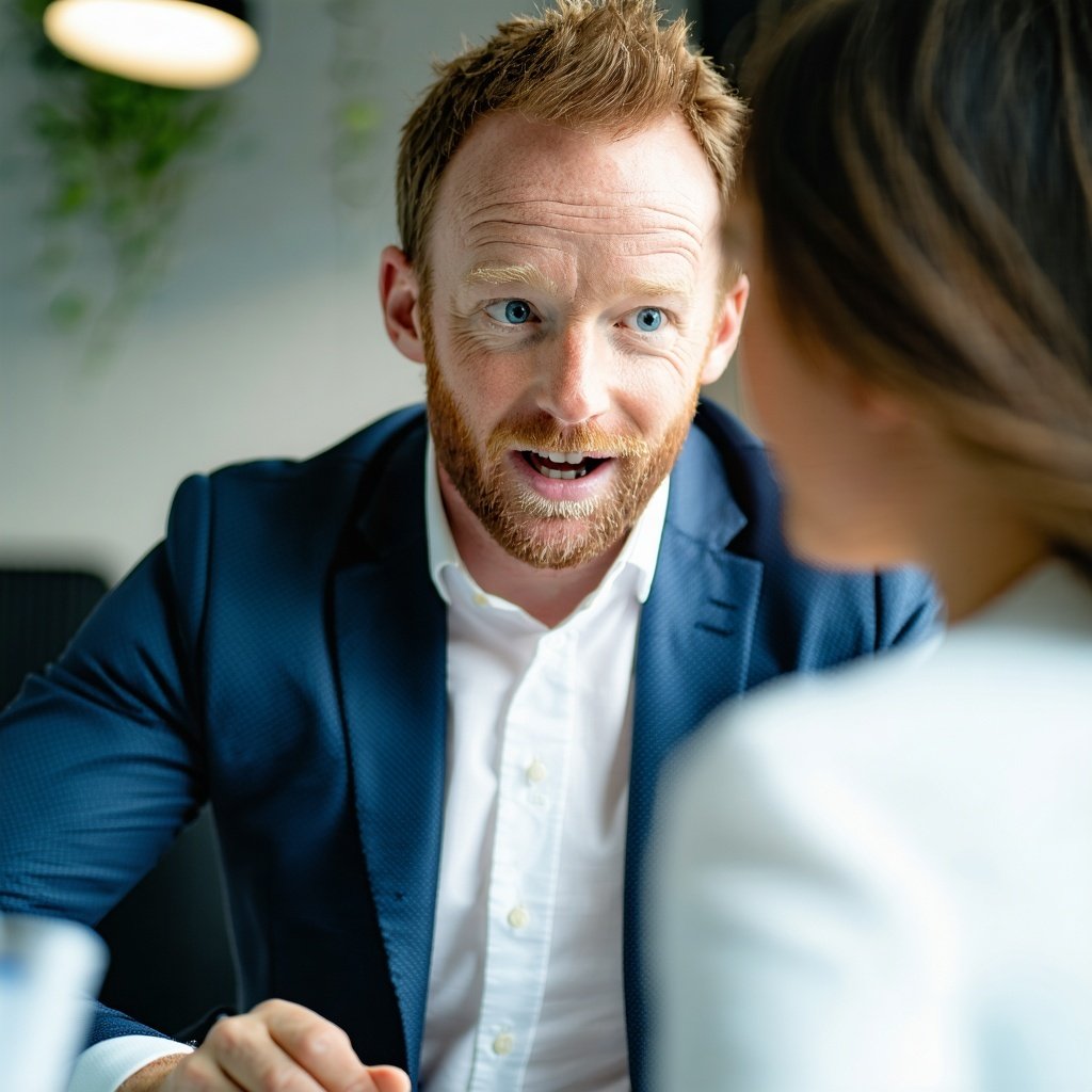 Irish business owner talking with a colleague