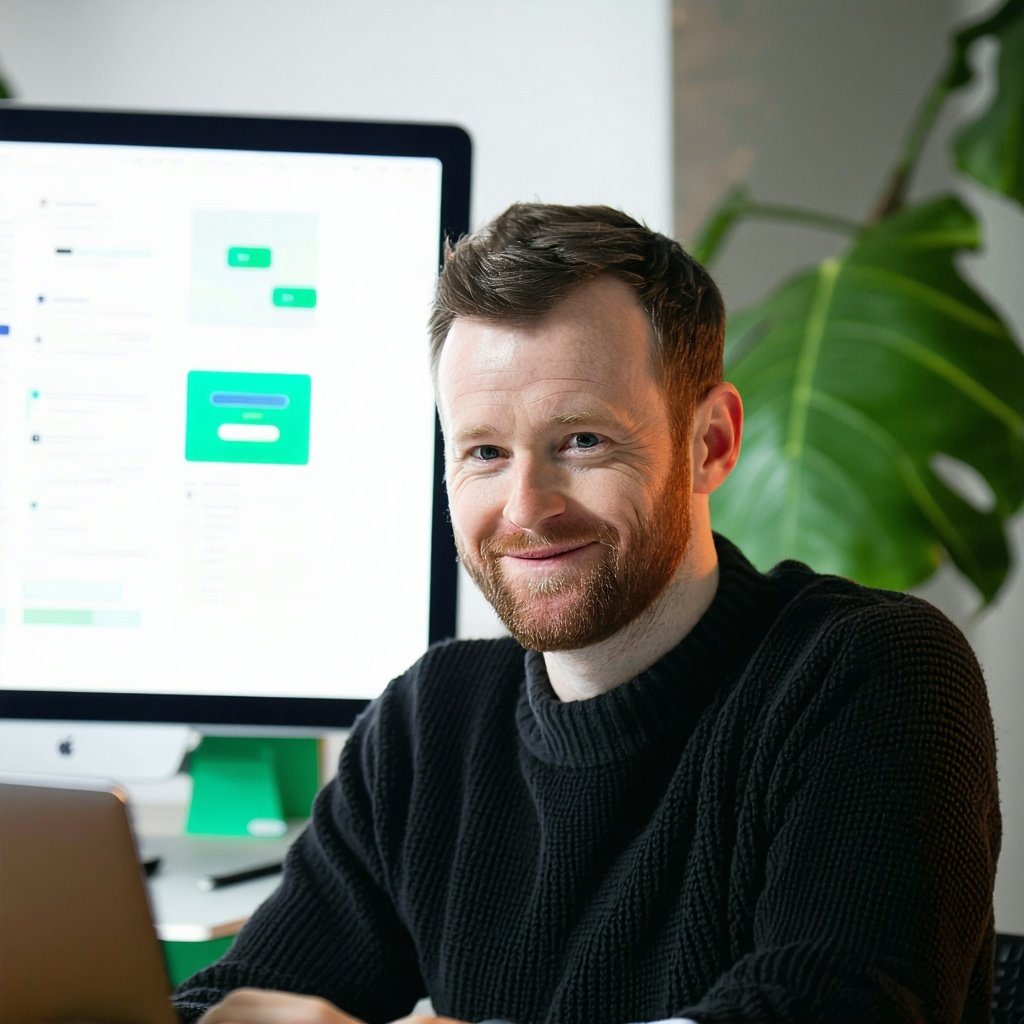 Irish marketing manager at his laptop